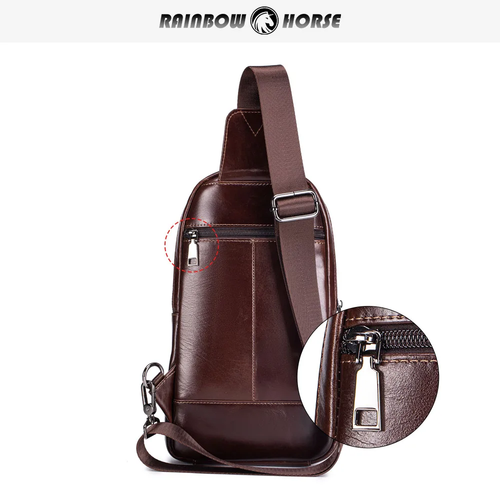 Men's Chest Circumcision Head Layer Leather Casual Fashion Crossbody Chest Bag Men's Bag Leather Chest Bag Shoulder Bag view 6