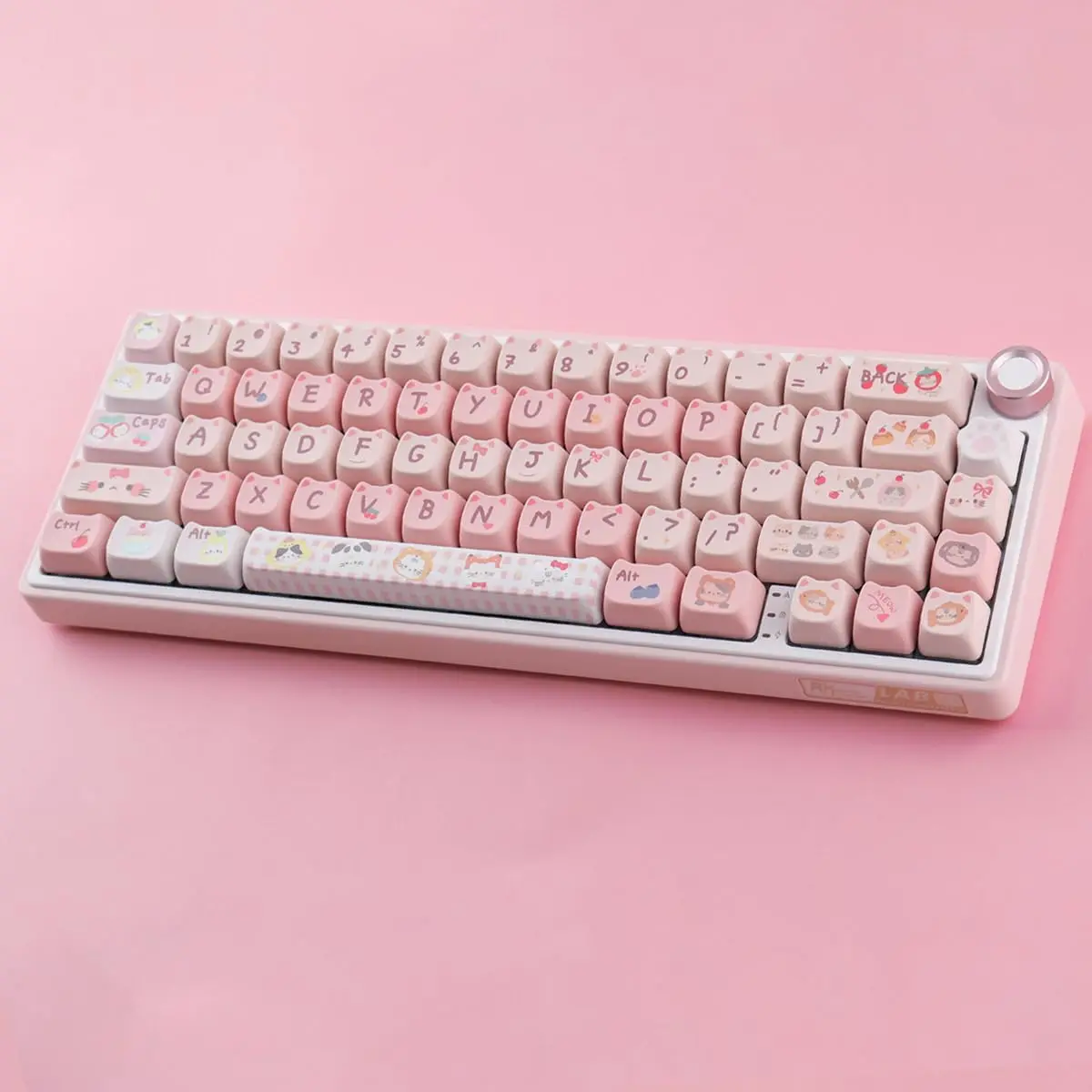 140 Keys Pink Meow Cat PBT Dye Sublimation Cute Keycaps for Cherry Gateron Switches Mechanical Keyboard Free Brush A Key Puller