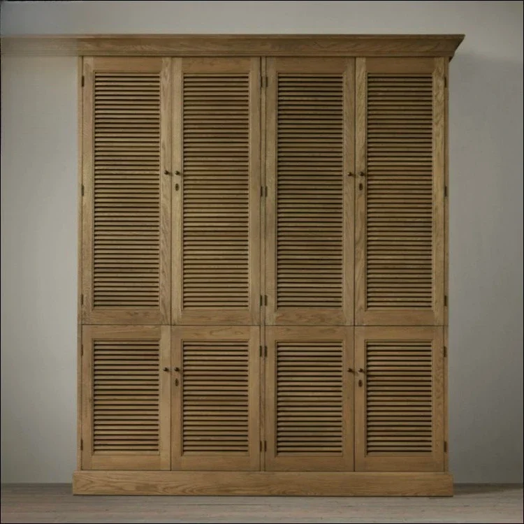 Exported to France Sandra oak solid wood oversized imitation four doors ancient louver door wardrobe