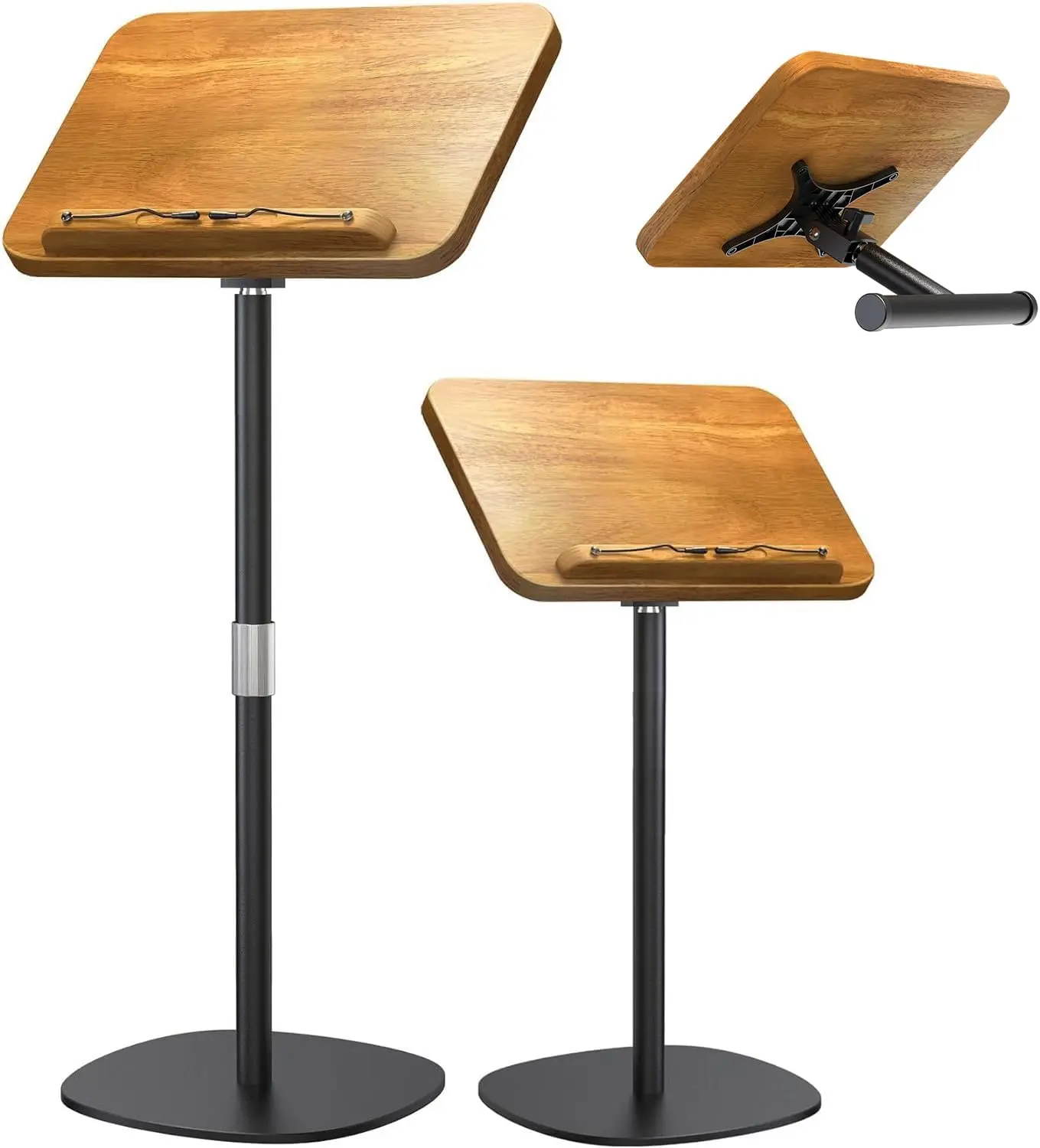

2-in-1 Adjustable Wooden Book Stand for Floor & Desktop, Height 16.5" to 51", with Page Clip for Cookbooks and Sheet Music