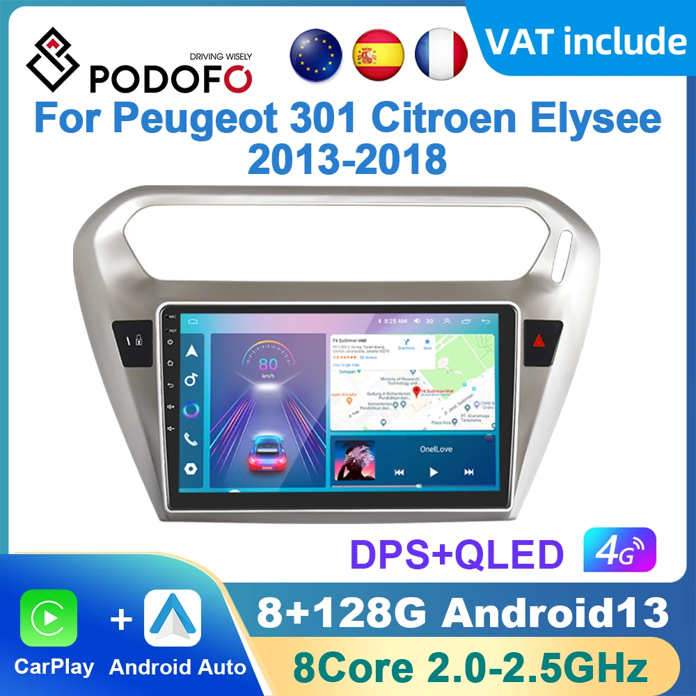 Podofo Android Carplay Car Radio For Peugeot 301 Citroen Elysee 2013-2018 Android Auto Multimedia Player GPS Navigation Radio