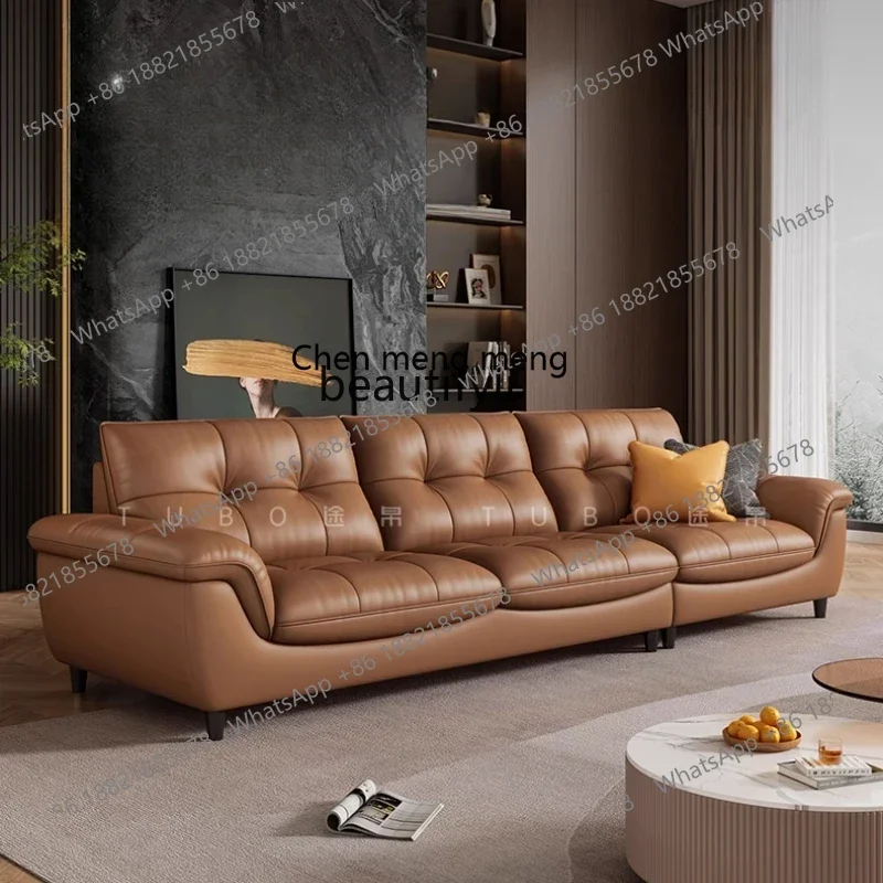 A182 C Leather sofa first layer cowhide living room Italian very small apartment straight row high backrest
