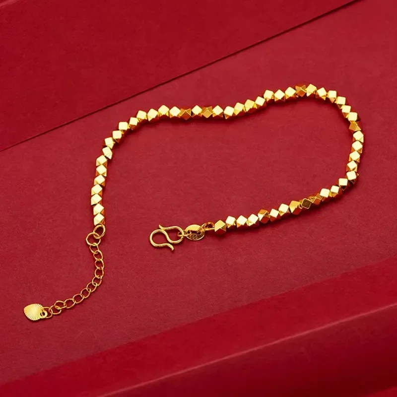 Pulsera de mujer de oro amarillo de 24 quilates de oro real 9999, pulsera ajustable con apertura, diseño Simple para mujer