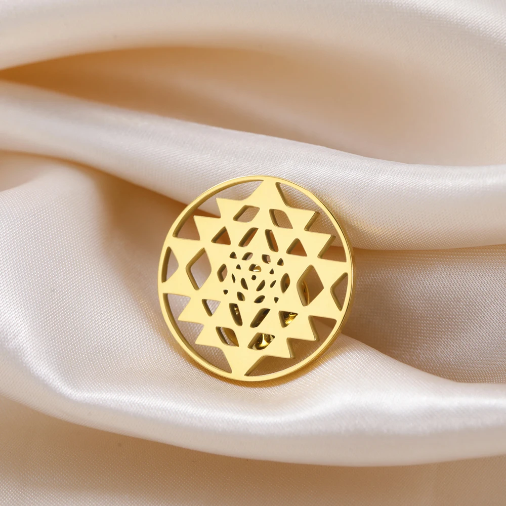 داوابارا سري يانترا بروش دبابيس شري شقرا ماندالا الهندسة المقدسة شفاء رمز اليوغا هدية مجوهرات من صلب لا يصدأ #4