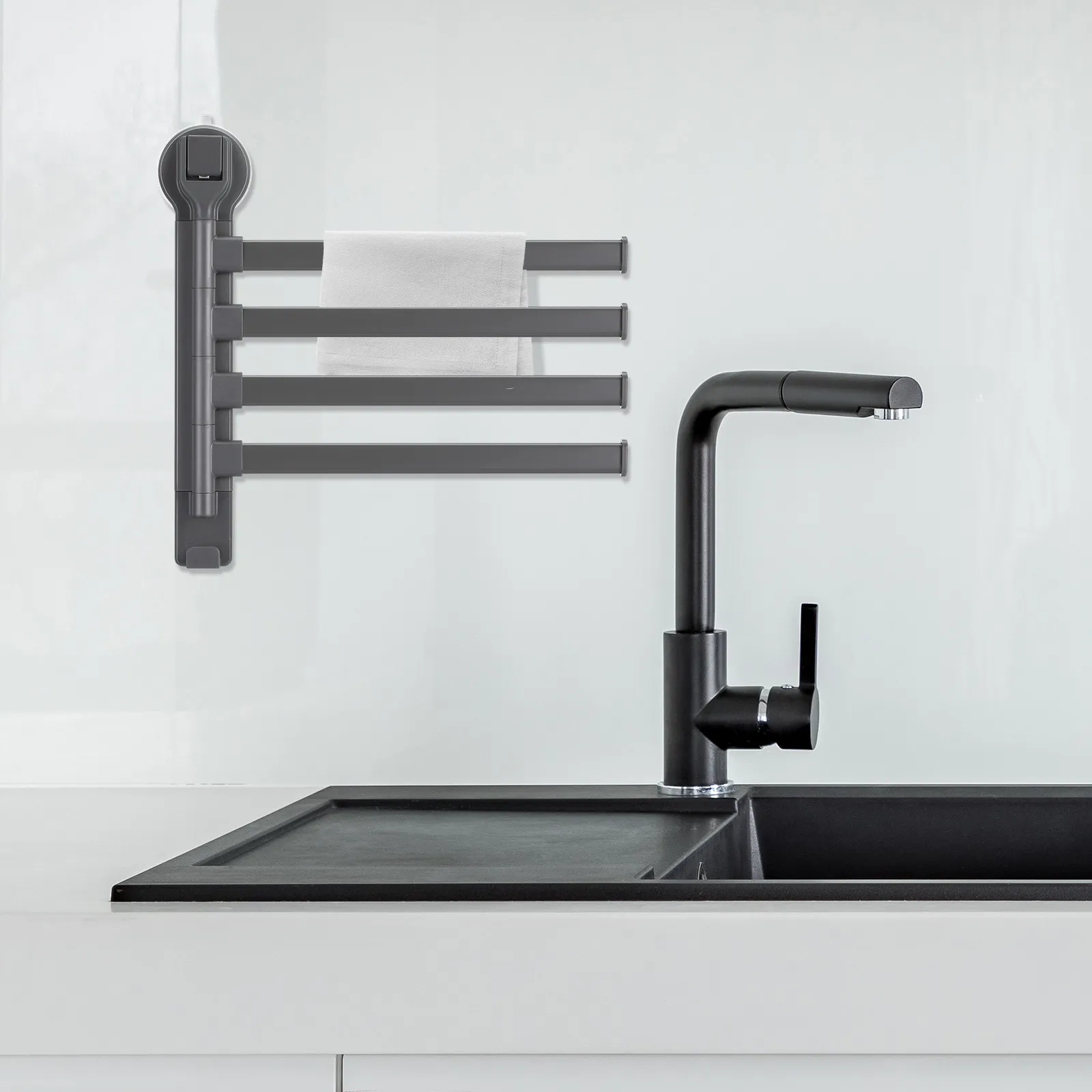 

Suction Cup Rotating Towel Rack No Drill Adjustable Bathroom Wall Mount Towel Holder for Smooth Tiles Glass Mirrors