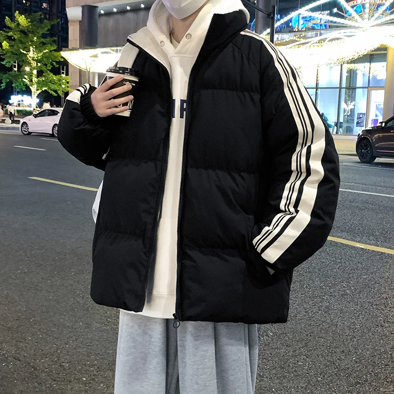 

Men's Thiened Cotton Jaet Winter Casual Stand Collar Loose Warm Faionable Hong Kong Sle Youth Loose Fit Thermal Coat