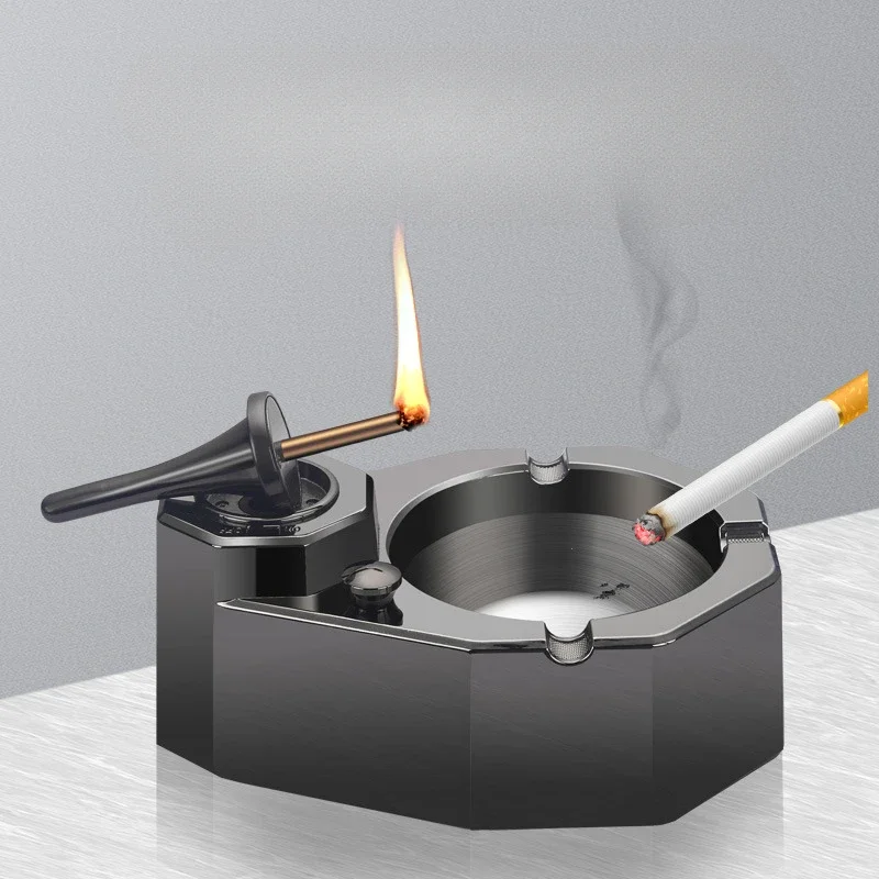 

HONEST New Oil-electric Hybrid Rechargeable Lighter come on Ignition Creative Ashtray Office Desk Decoration Gift