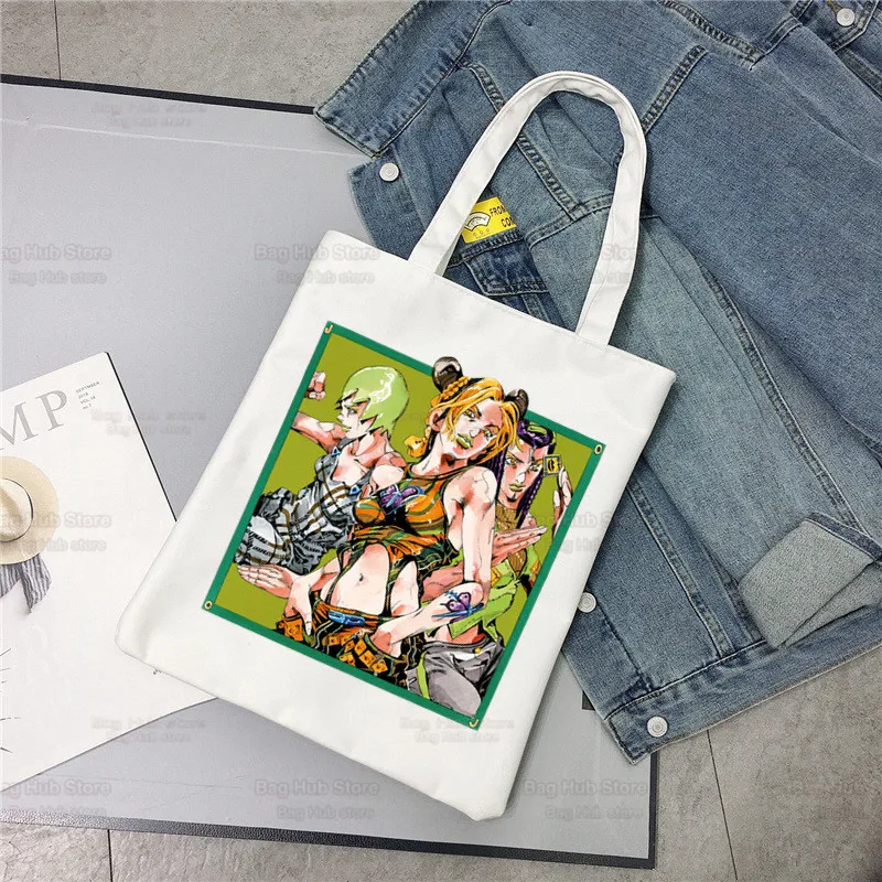 Jojo Bizarre Adventure Handbags Jolyne Cujoh Canvas Bag Tote Ladies Casual Stone Ocean Shoulder Bag Reusable Shopping Bags