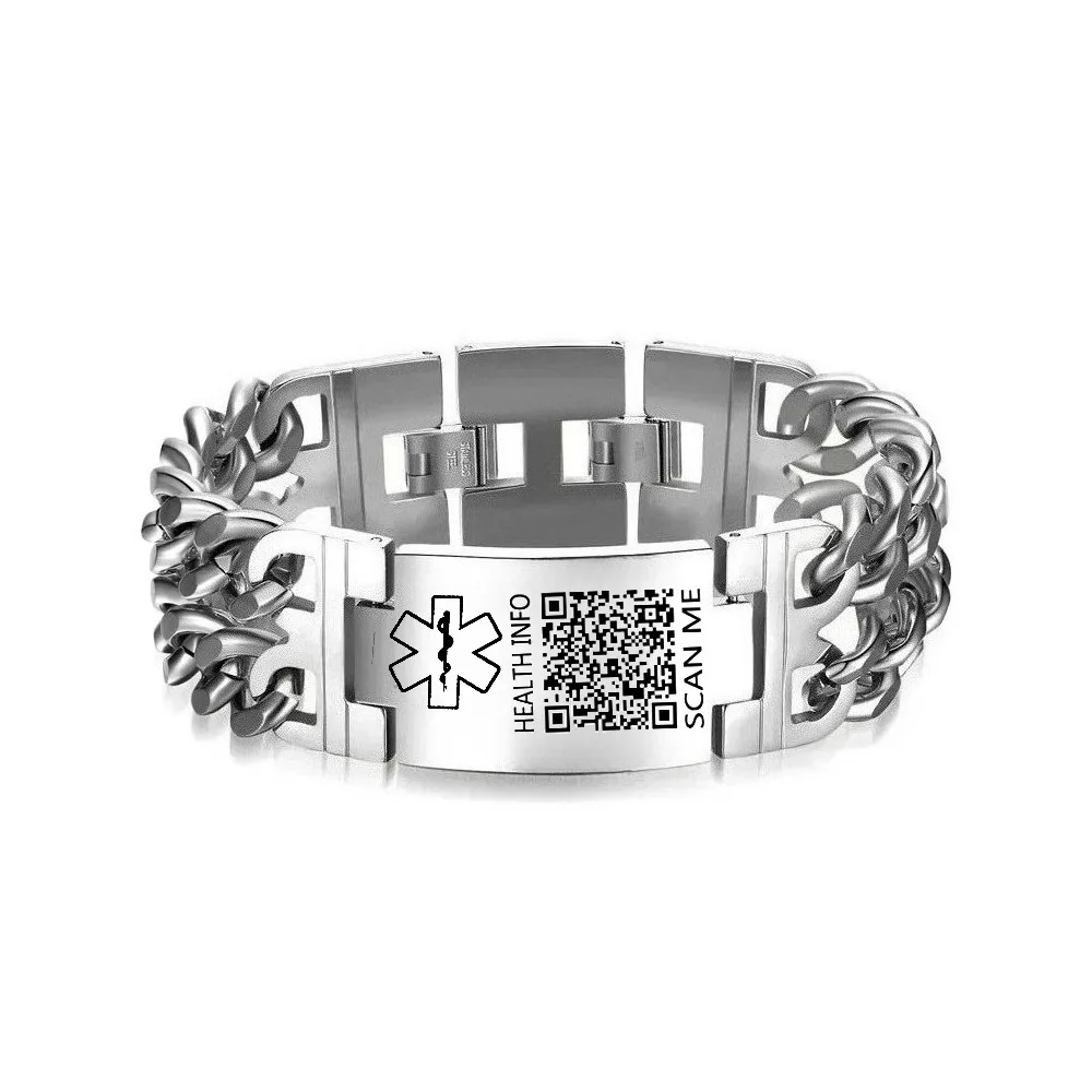 

QR-код, аварийная медицинская сигнализация, идентификационный браслет, двухслойный браслет, капельное красное масло, изогнутая пластина из нержавеющей стали, модные мужские украшения