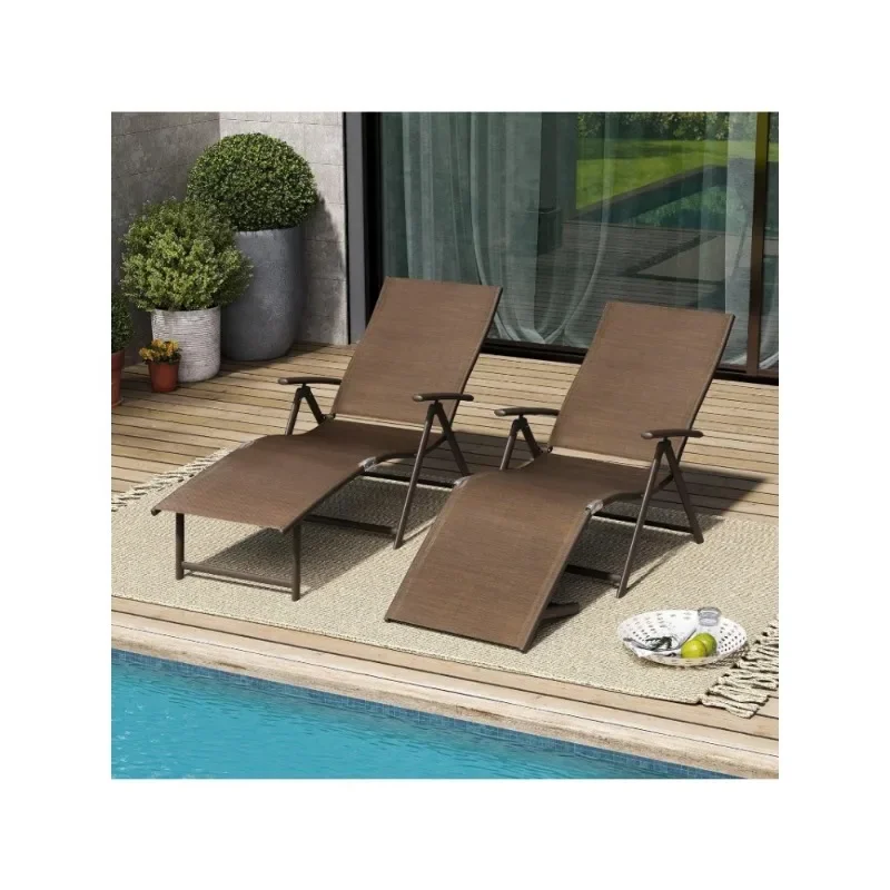 4PCS Outdoor Chaise Lounge Patio Adjustable Lounge Chair Recliner with8Adjustable Backrest Positions for Pool Beach Yard