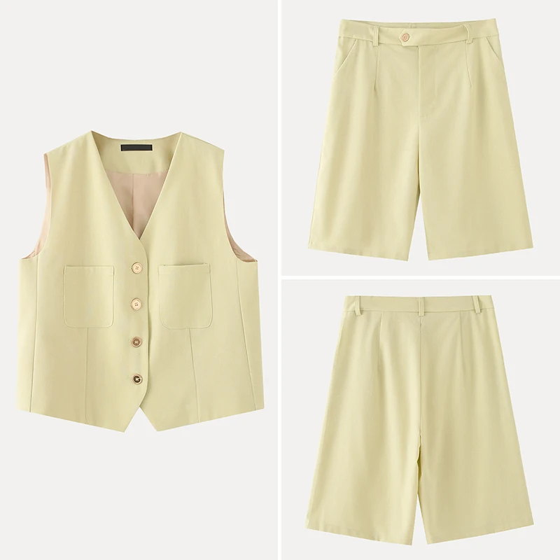 

Z 2025 New Women's Faionable Cotton Linen Svel orts Vest Set Versatile Ele Sle Summer Collection