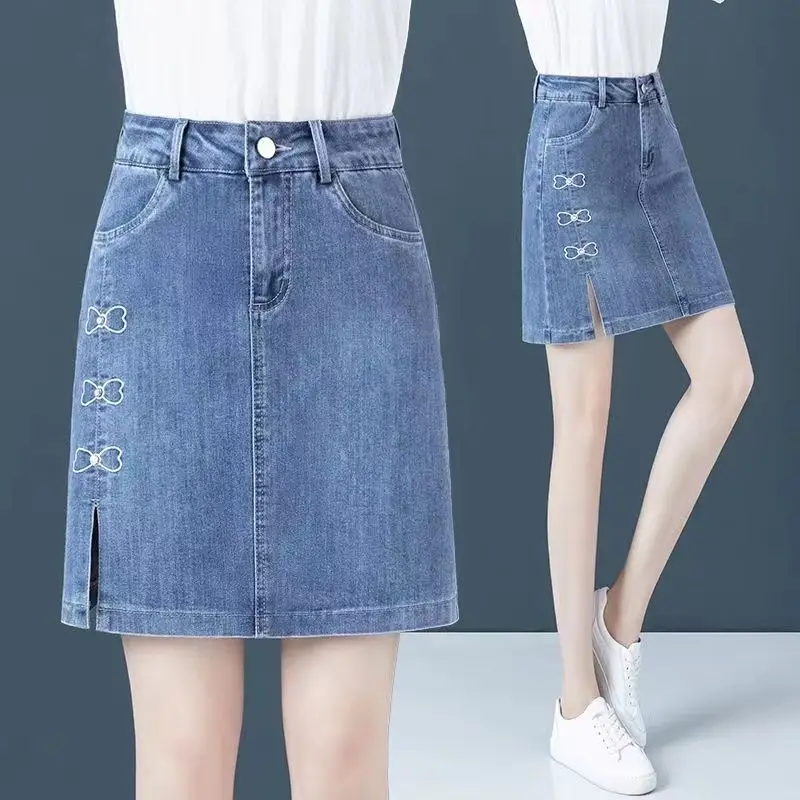 

Women's Bust Skirt 2024 Summer New Split Midi Skirt With High Waist Fashion A Shape Slimmer Item Plus Jeans School Girl Uniform