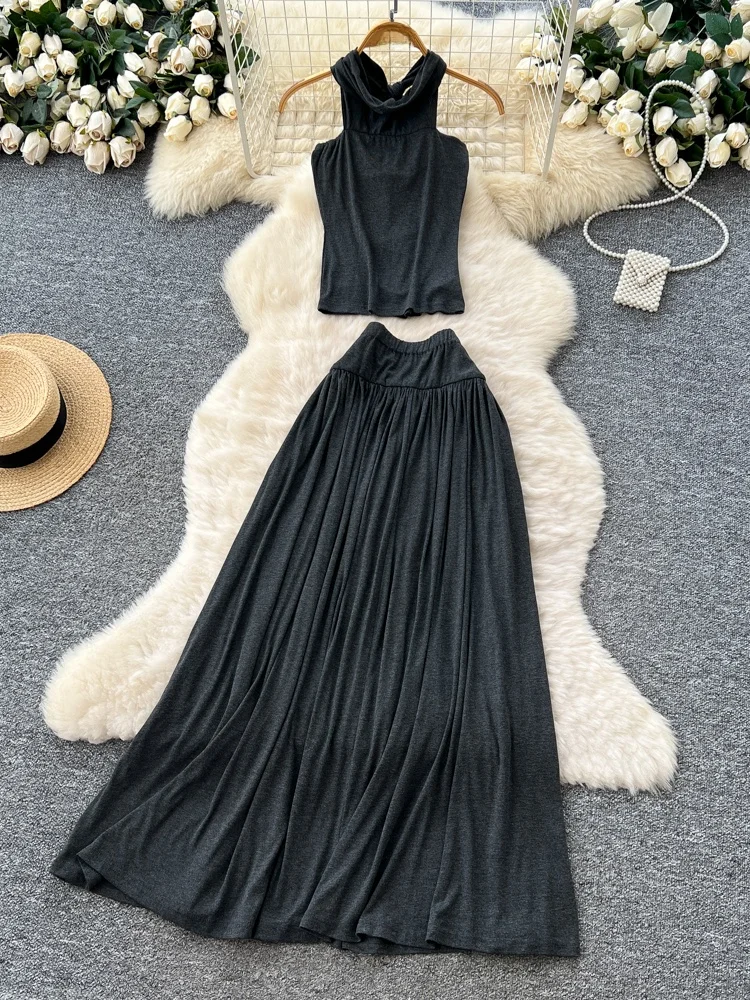 

Casual Loose Women's Faion Top Svel Slim Fit Vest High Waist Dra Skirt Two Piece Set Comfortable Breathable Summe...