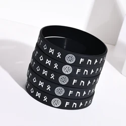 5 pcs Bracelet for Men Black Nordic Viking Runes Wristband Bangle Bracelet for Men Women Silicone Rubber Band Fit Viking Jewelry