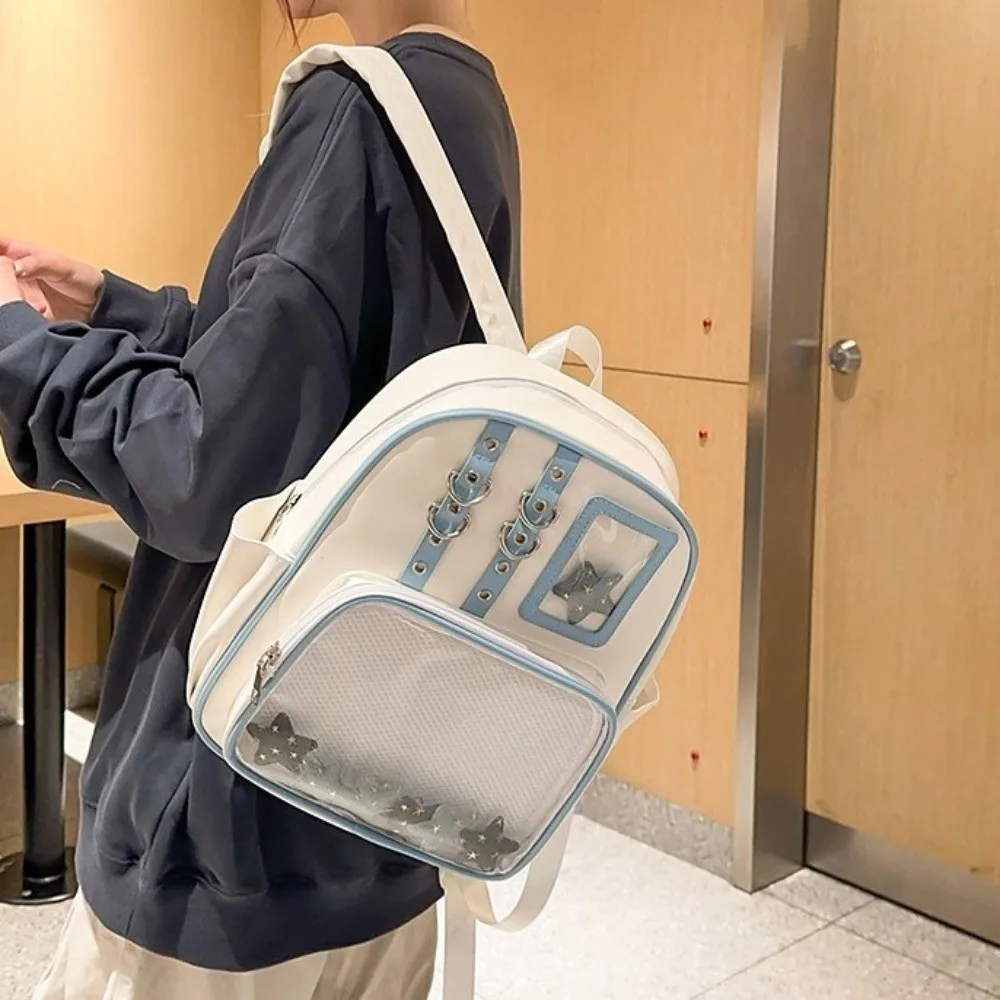 Kawaii Transparent Transparent Rucksack Y2K PU Shoulder Bag Personality DIY Display Display Knapsack Women