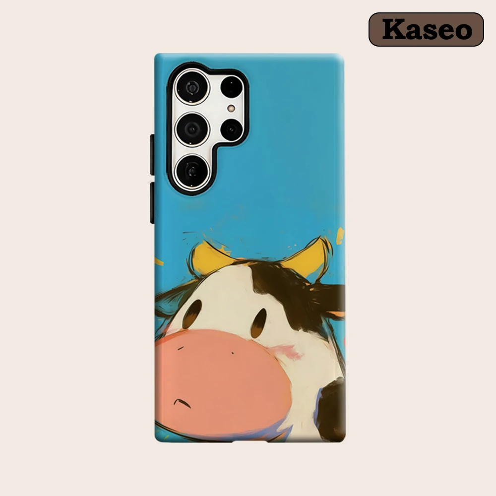 

Kaseo Phone Case for Samsung Galaxy S26 S25 Ultra S24 S23 Ultra Plus Shockproof Double Layer Cute Spotted Cow with Hearts Cover