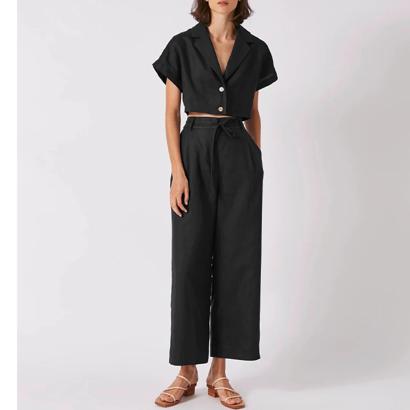 100% Linen Women Straight Trousers Spring Summer New Office Ladies Casual Loose Wide-Leg Pant Drape Cotton And Linen Suit Pants