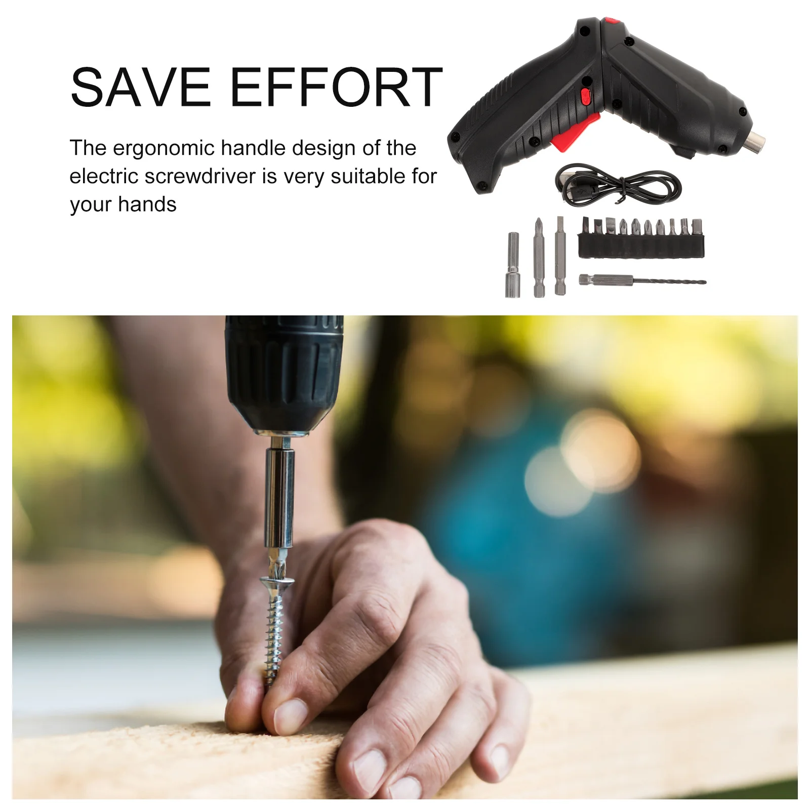 

1 set Rechargeable Screwdriver With Led Light Usb Charging Cordless Electric Hand Drill For Diy Furniture Repair Small Electric