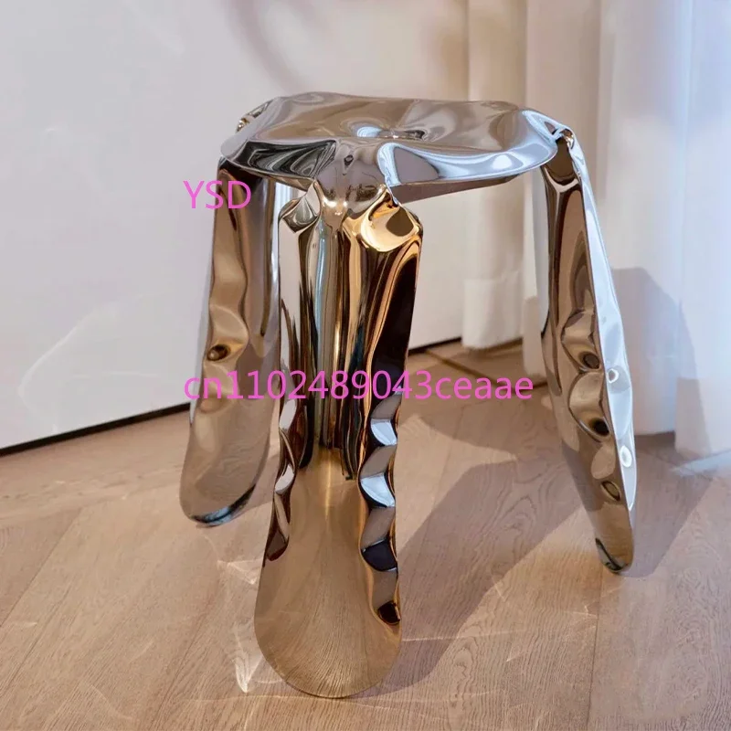 Ins Modern Designer Stainless Steel Balloon Stool (Artistic Metal Tripod Design, Low Shoe-Changing, Inflatable Round Seat)