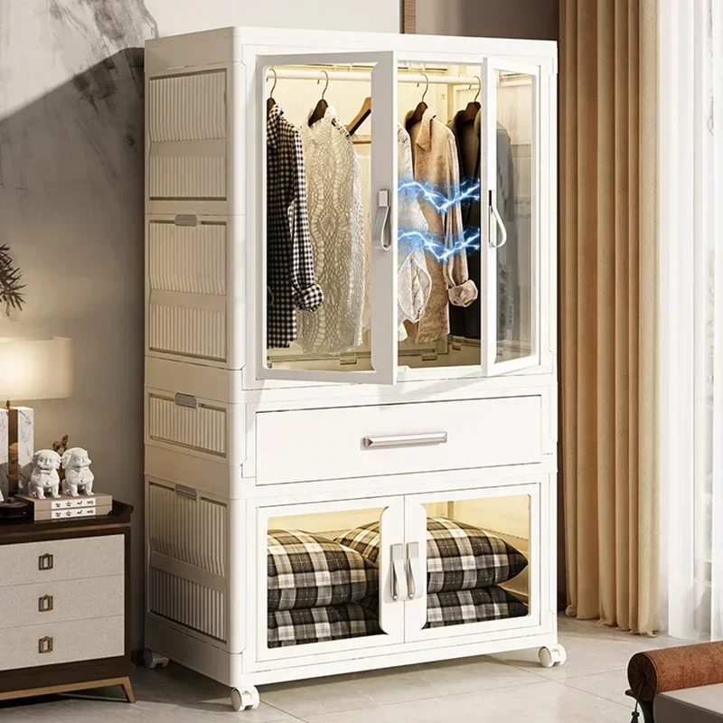 %Folding Wardrobe Transparent Plastic Storage Cabinet With Pulleys For Household Storage Box