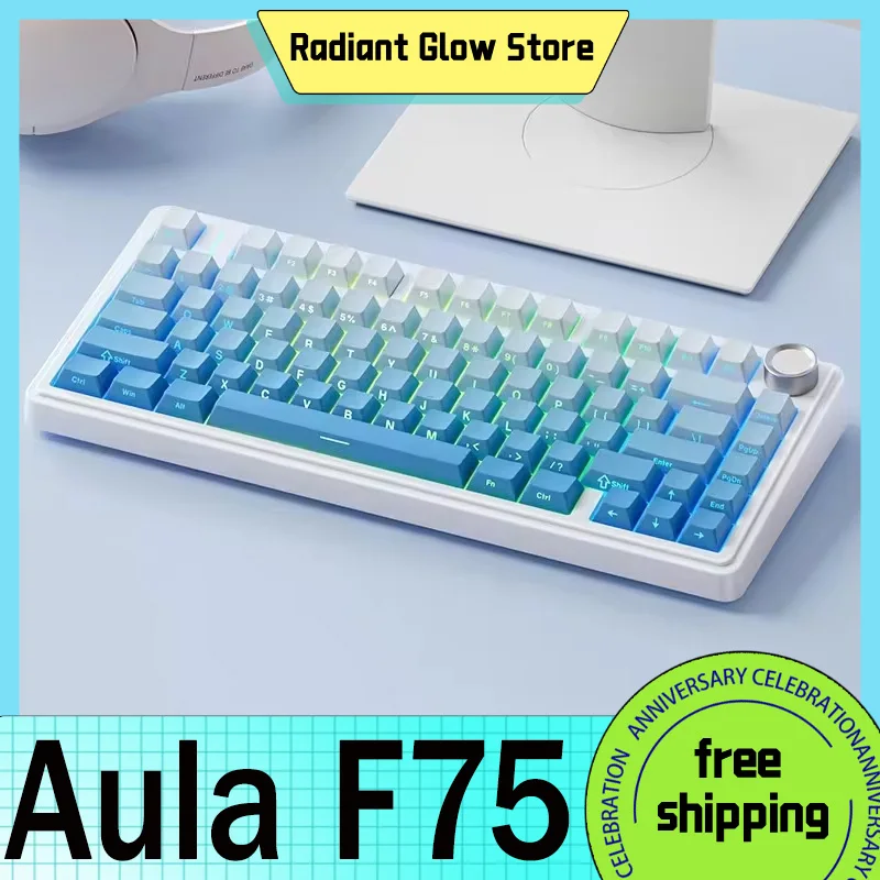 

Aula F75 Keyboard 80key 3 Mode Bluetooth 2.4g Wireless Usb Mechanical Gamer Keyboards Rgb Hot-Swap Gaming Keyboard For Laptop P