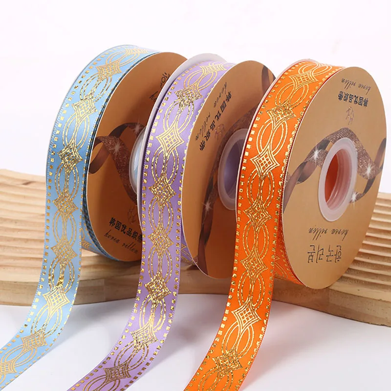 2.5cm 48/96/144Yard Satin ribbon New Gold Chinese Tie Barto Badge ribbons DIY bowtie jewelry Headband ribbon flower gift package