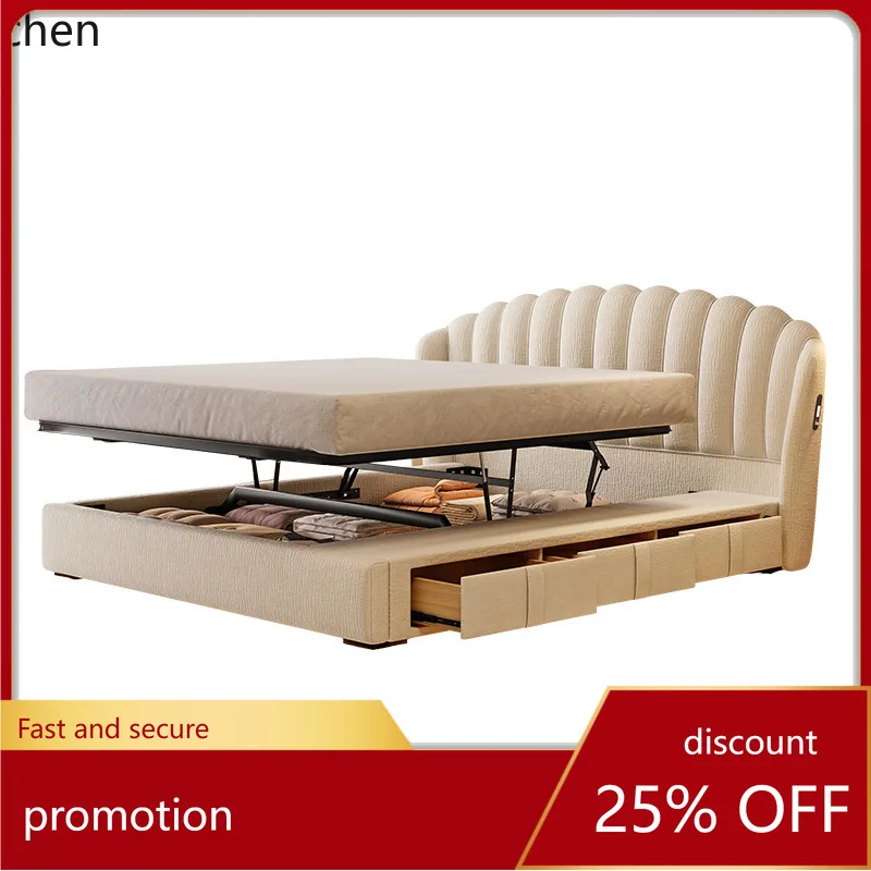 

ZML Bed Modern Minimalist Master Bedroom Princess Double Small Apartment Fabric Bed