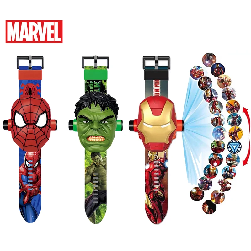 Animation Hero Children\'s Watch 3D Projection Stereo Cartoon Spider-Man Iron Man Hulk Digital Watch Gift for Children one piece