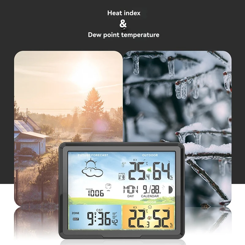 สถานีตรวจอากาศไร้สายดิจิตอลพยากรณ์อากาศในร่มกลางแจ้งพร้อมเซ็นเซอร์ไฮโกรมิเตอร์อุณหภูมิความชื้นอุณหภูมิอากาศ