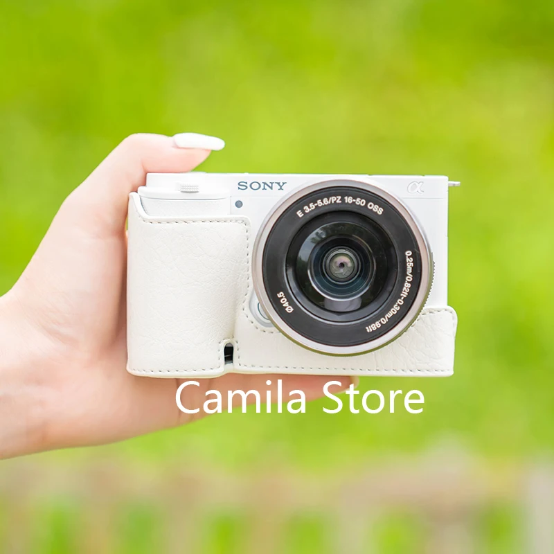 กระเป๋าหนังกันลื่นทำด้วยมือทำจากหนังลายลิ้นจี่เคสสำหรับ Sony กล่อง ZVE10 ZVE-10เคสโทรศัพท์กันกระแทกแป้งแบบเปิด