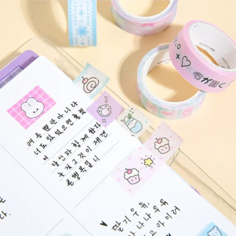 Set stiker Washi Flash halus Korea, 5 gulungan/Set stiker gadis lucu Galaxy, Stiker buku pegangan DIY bahan putaran