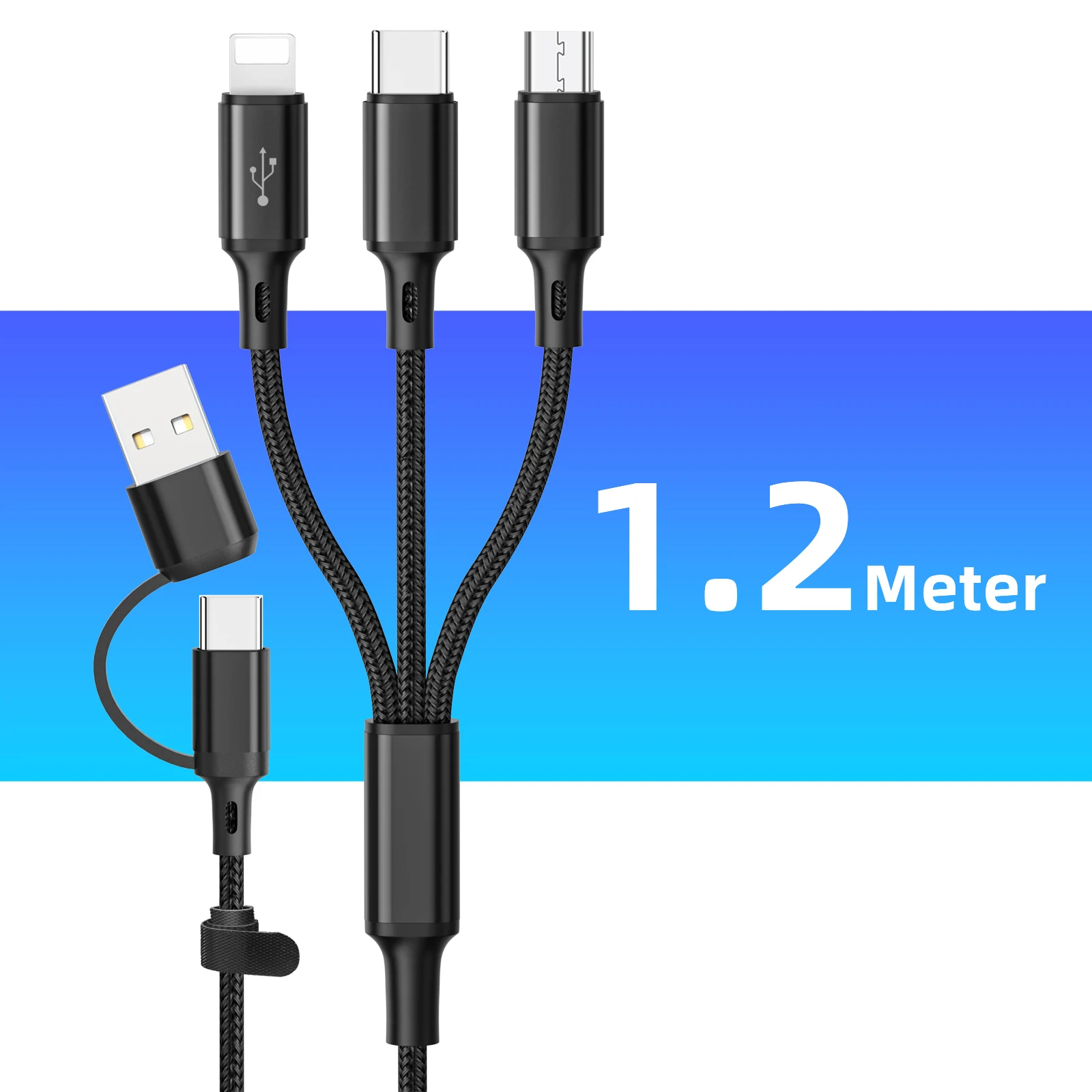 FONKEN 3 In 1 Fast Charging Cord For iPhone Huawei Micro USB Type C Charger Cable 1.2m Multi Usb Port Multiple Usb Charging Cord