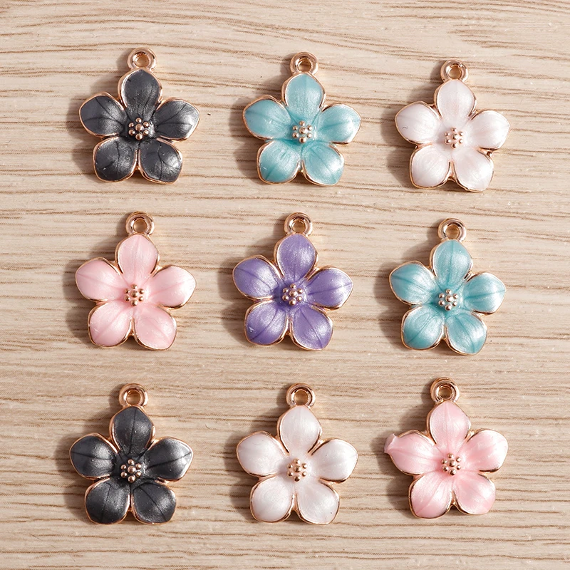 10 Stück 15x17mm Niedliche Bunte Emaille-Blumenanhänger für Schmuckherstellung, Ohrhänger, Halsketten, DIY-Schlüsselanhänger, Bastelzubehör – Detail 8