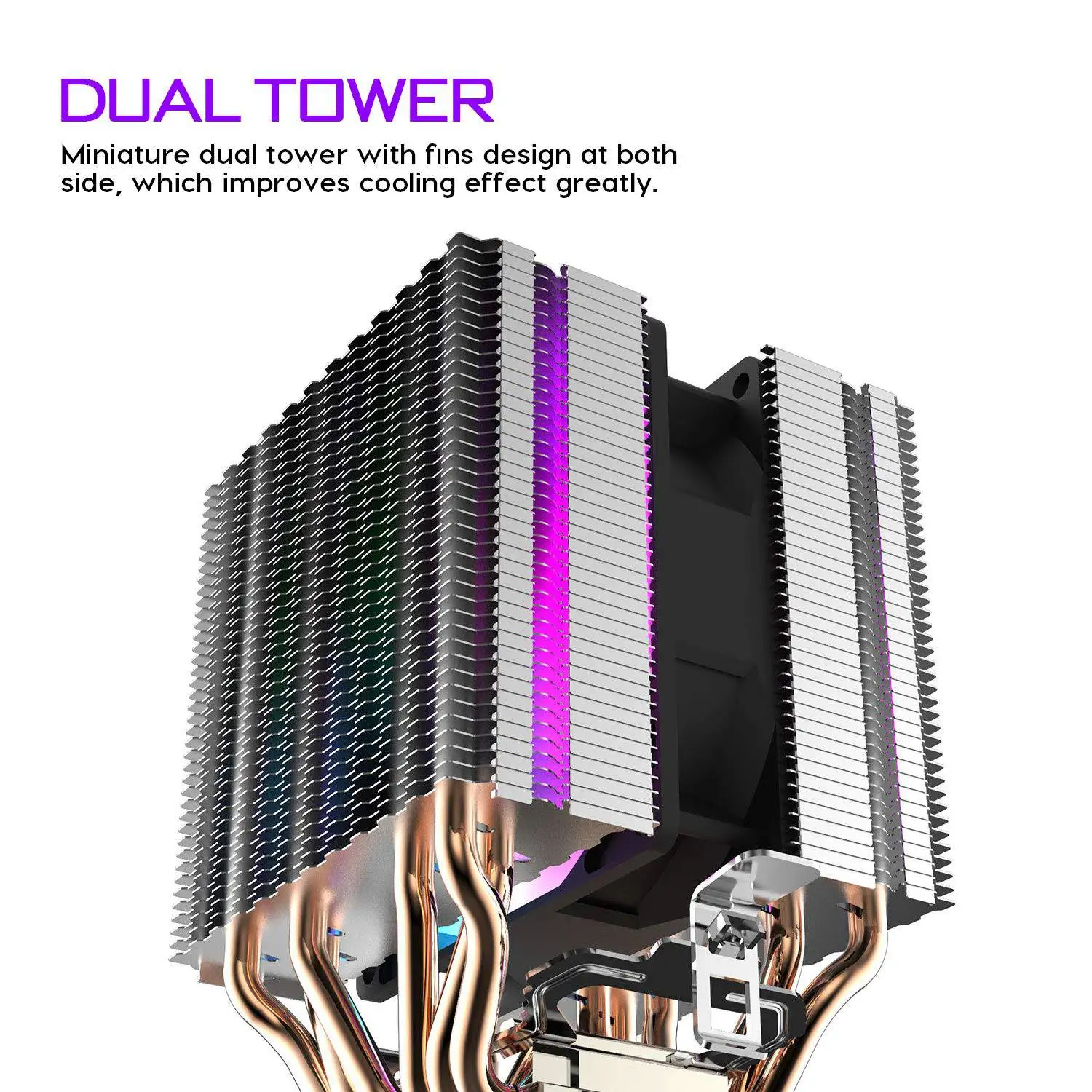 SMIEA Cpu Air Cooler 6 tubi di calore Dissipatore di calore a doppio torre con ventole LED arcobaleno da 90 mm per Intel 775/1150/1155/1156/1366