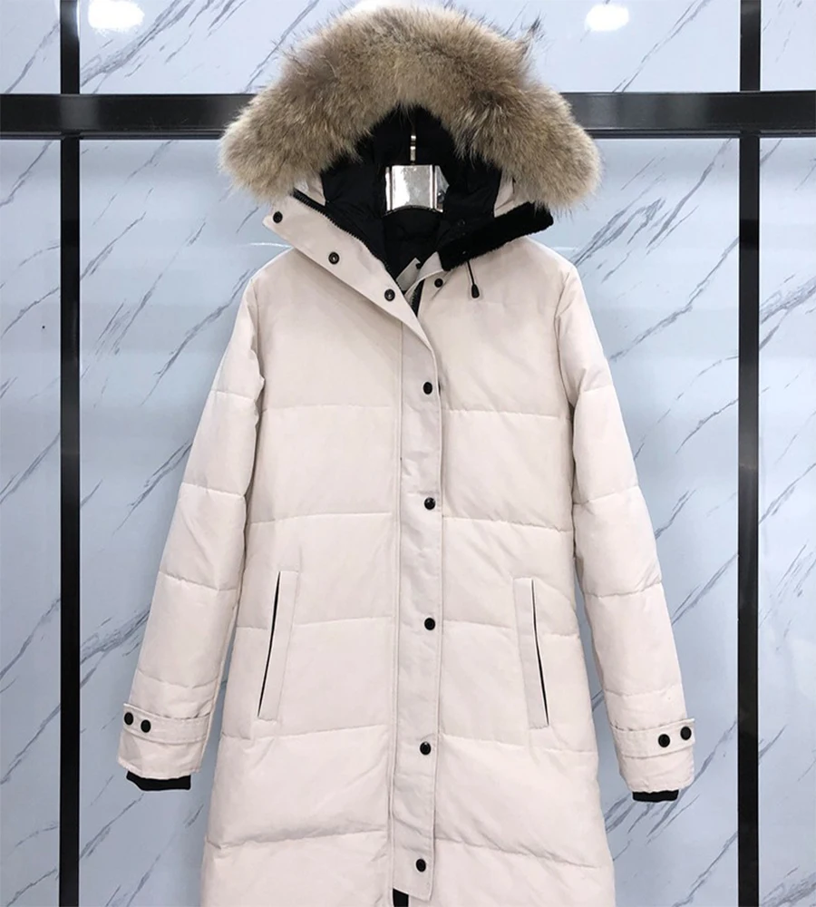 Winter Women Canada Style Down Jacket 90% White Parkas Real Fur Collar Hooded Outerwear Windproof Warm Coat