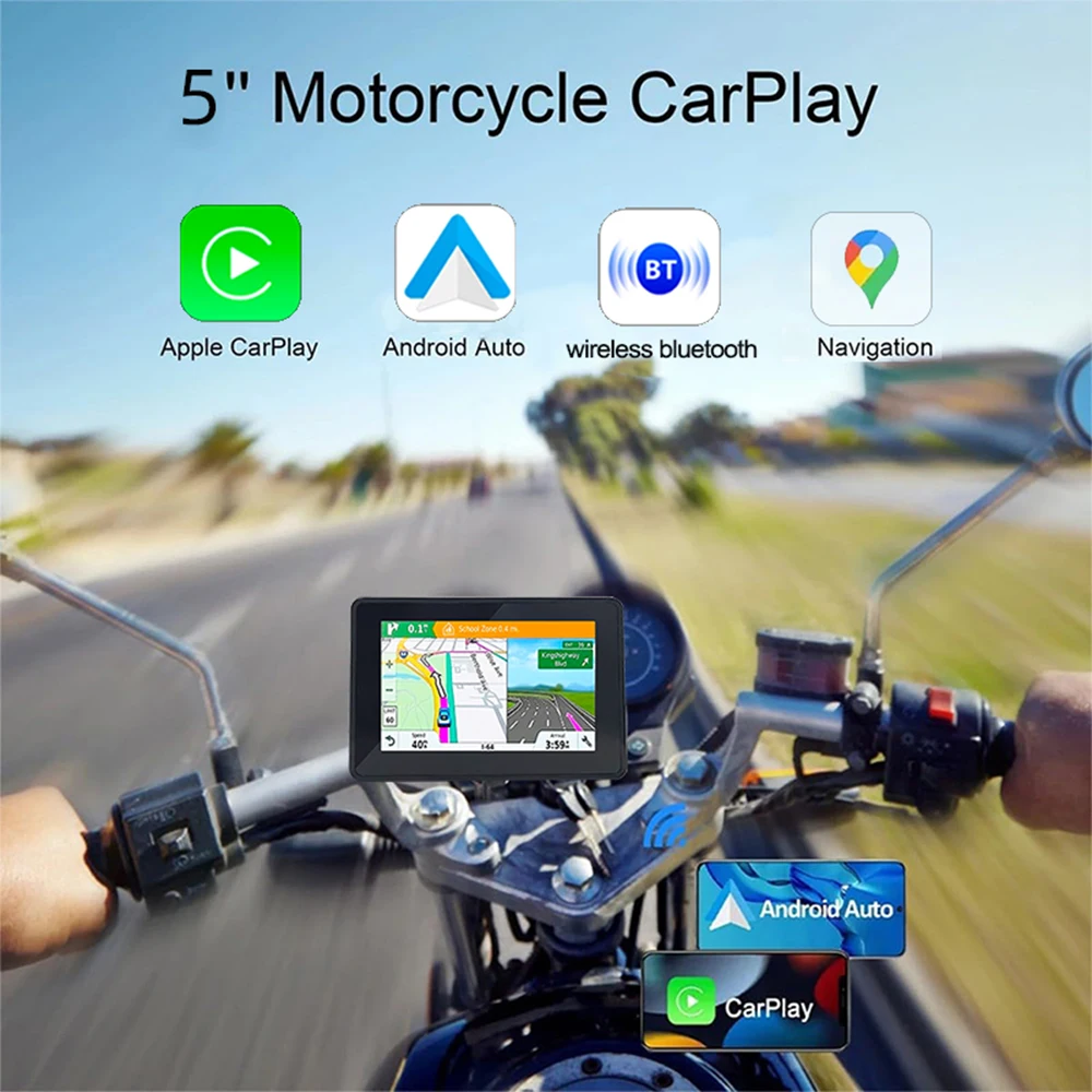 Motorfiets Navigator 5 Inch Carplay Android Auto Motor Gps Montage Beugel Full Body Waterdichte Display