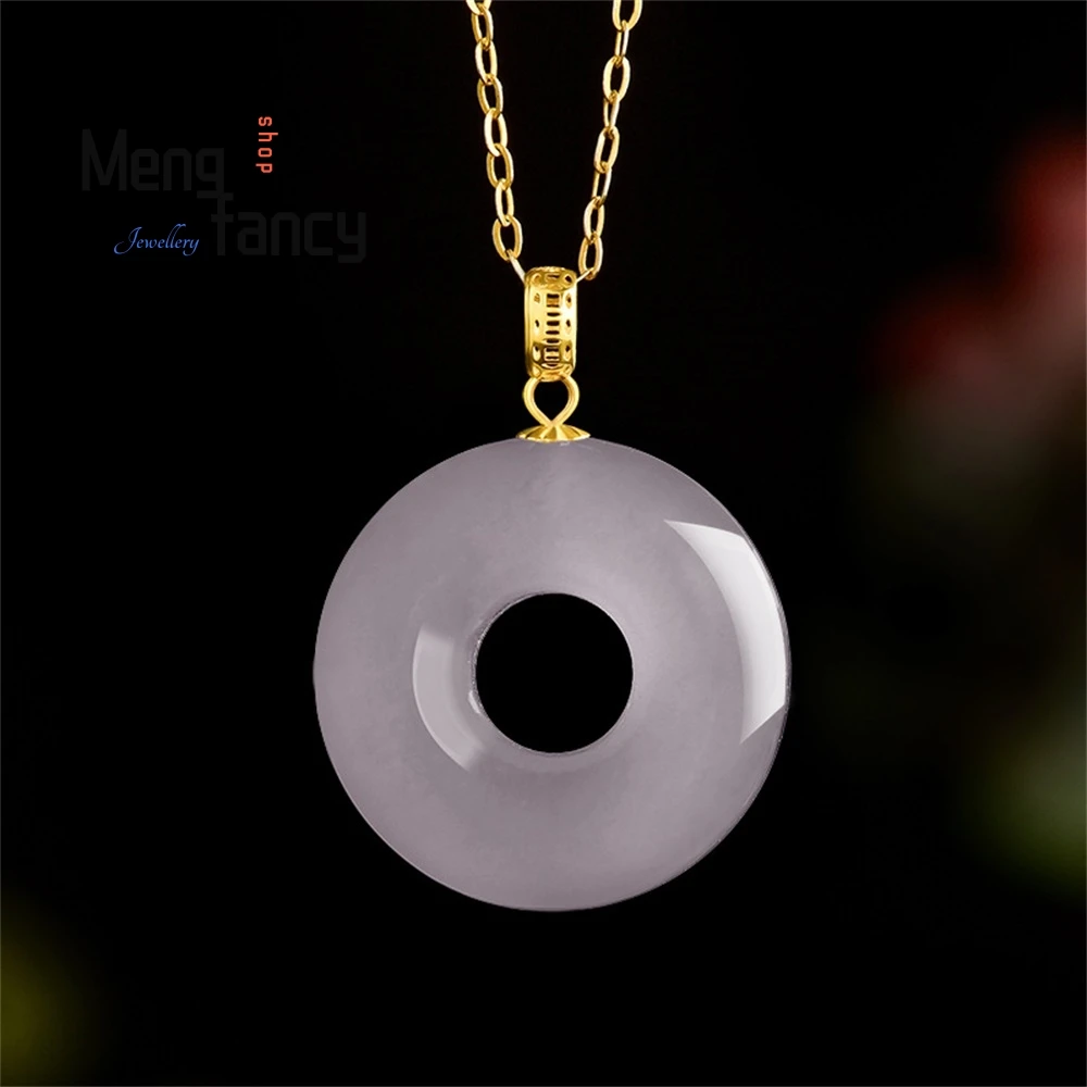

Genuine Natural Old Material Hetian Yuyan Purple Doughnut Pendant, 18K Gold Inlaid Jade Stone Necklace Pendant For Women Elegant