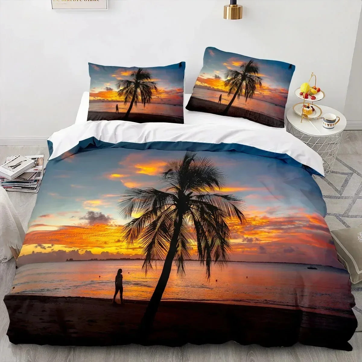 

3D Printed Sea View Coconut Bedding Set Duvet Cover Sheet Printed Bed Set Pillowcase Bed Full Queen King Size Comforter Bedroom