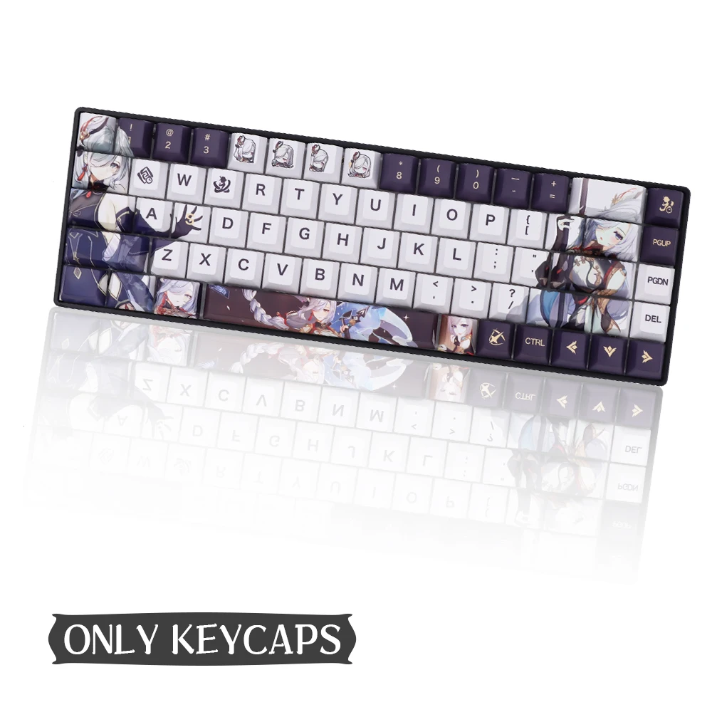 Imagem -05 - Genshin Impact Theme Black Keycaps Shenhe Keycaps Anime Pbt para Perfil Cereja Pbt Sublimação de Tintura Teclado Mecânico 136 Teclas