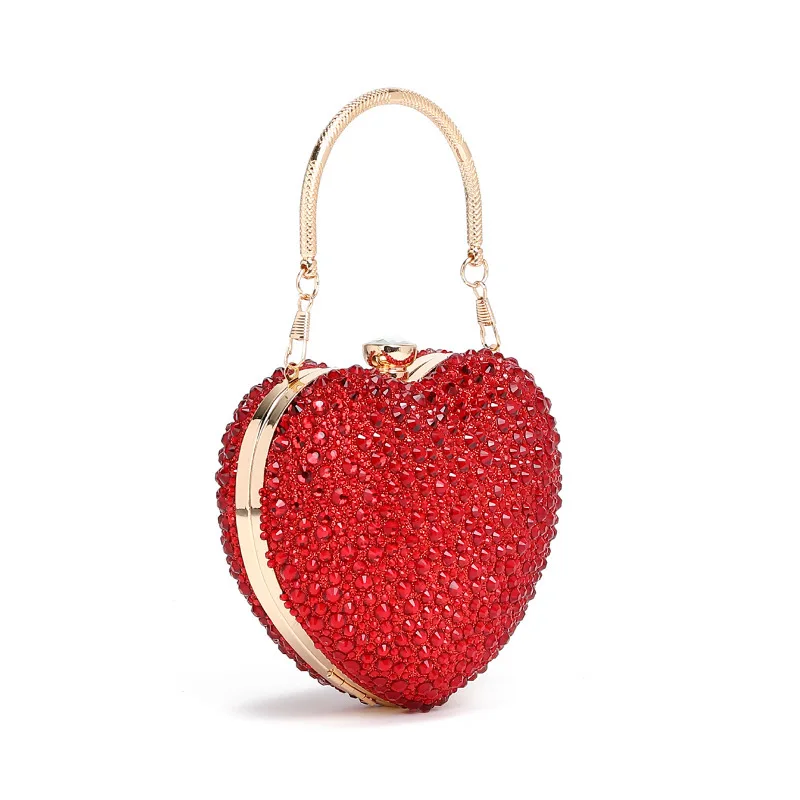 Luxury Diamond Inlay Heart Shape Crystal Clutch Purse Stones Evening Wedding Party Shoulder Bag Handle Rhinestone Mini Handbags view 5