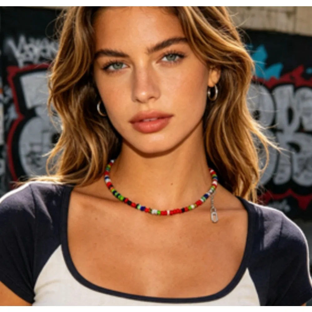 Collier ras du cou PESENAR bohème coloré en perles de rocaille, chaîne ajustable perlée pour la clavicule, accessoire à thème pour la marche des fiertés