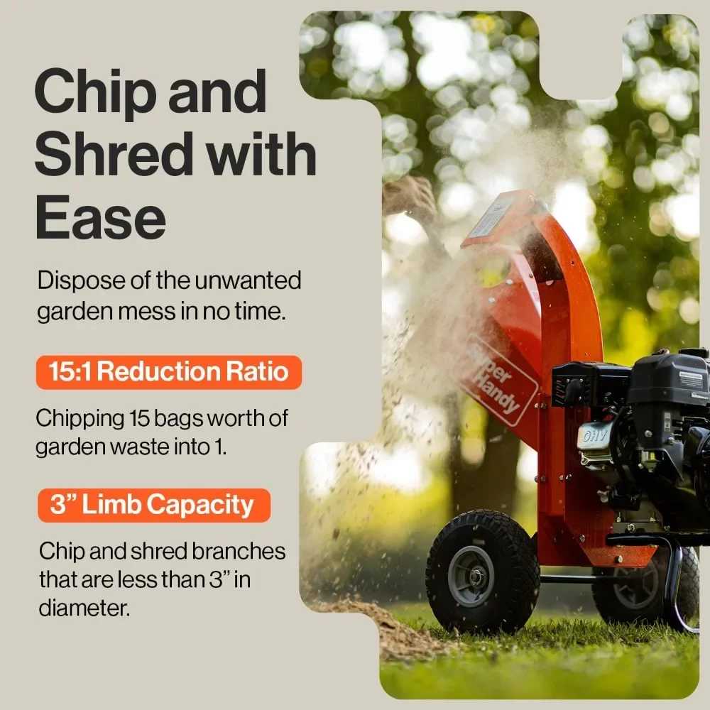 Mini Wood Chipper Shredder Mulcher Heavy Duty 7HP Compact Design 3" Inch Max Capacity