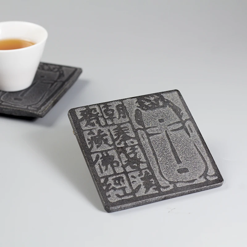 

Coaster Tea Cup Bowl Mat Table Pad Nature Black Stone Placemat Teaware Home Decor Desk Accessories Durable Buddha Pattern Gift