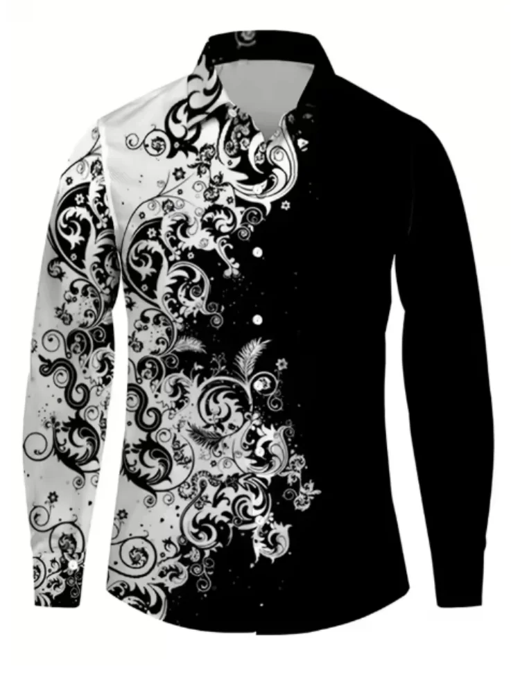 Herren Frühling und Herbst All-Match Casual Button-Down-Hemd 3D-Druck beliebtes Luxus-Langarm-Top Party auffälliges Kleid