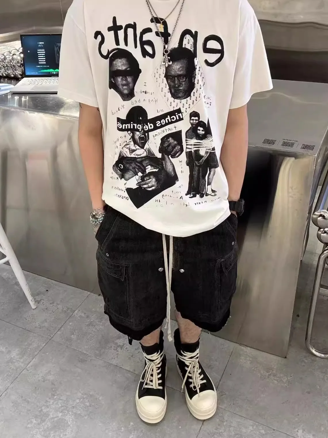 

American High Street Sle Men's Casual Wide Leg Jeans orts Multi-ket Dstring Workwear Loose Fit Five-Quarter Length