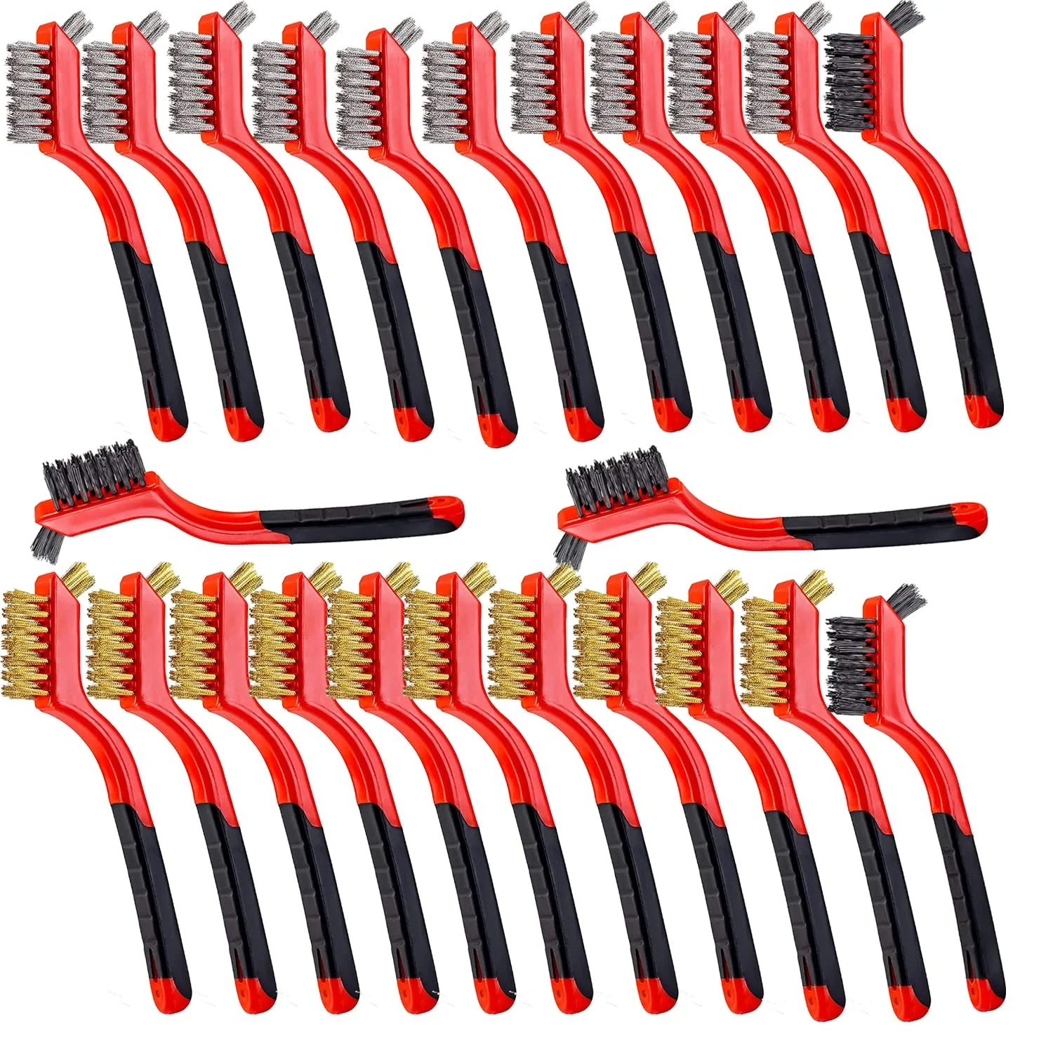 

24PCS Wire Scratch Brush Set Soft Grip for Rust Dirt Paint Scrubbing 10PCS Stainless Steel Wire 10PCS Brass Wire 4PCS Nylon Wire