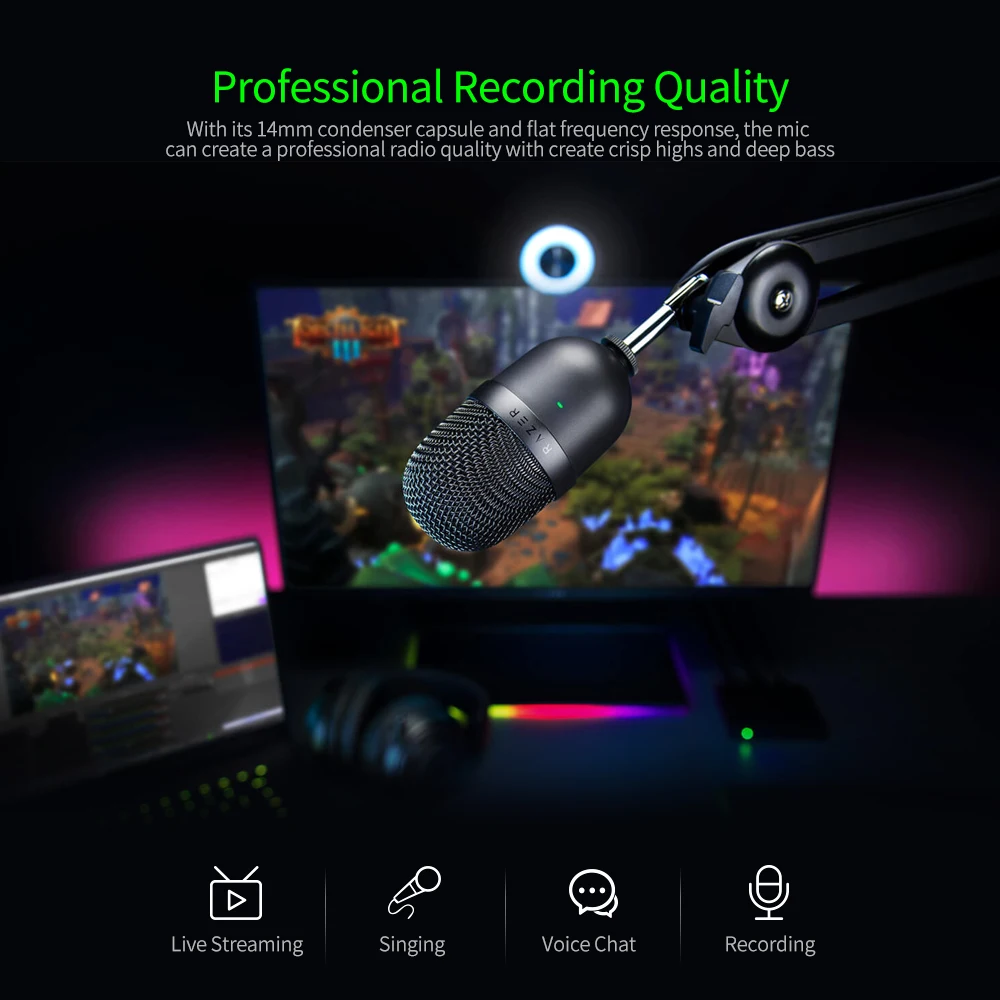 For Razer Seiren Mini USB Condenser Microphone Ultra-compact Streaming Microphone with Supercardioid Pickup Pattern Microphone