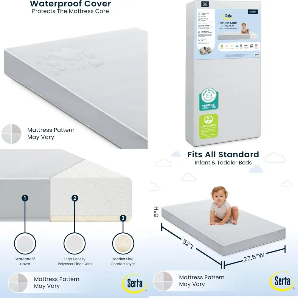 

Dual-Sided Breathable Baby and Toddler Mattress, Greenguard Gold Certified, Waterproof, 7-Year Warranty, Made in USA