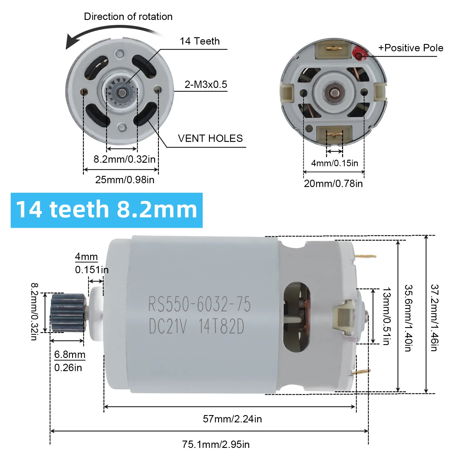 RS550 Gleichstrommotor 10,8 V/12 V/16,8 V/18 V/21 V Mikro-Elektroschraubermotoren mit 9/11/12/13/14/15 Zähnen Getriebemotor mit hohem Drehmoment – Detail 17