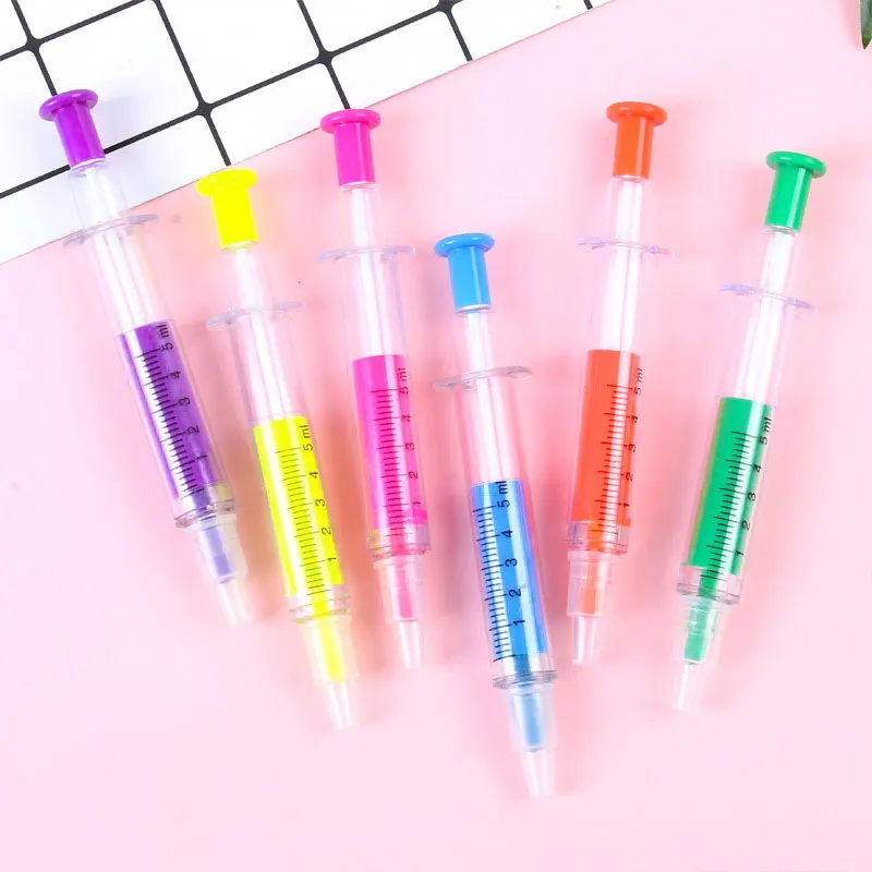 

120 Pcs Syringe Highlighter Pen Gel Pen Dual Head Plastic School Office Nurse Doctor Student Novelty Pens